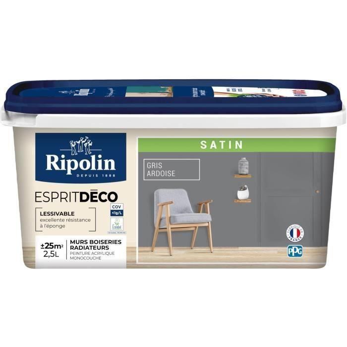 RIPOLIN Pintura de color satinado de ultra cobertura para cocina, dormitorio, salón, recibidor, entrada, pasillo - Gris pizarra