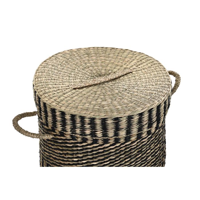 DKD Home Decor Cesta Colonial Natural Negro Fibra Set de 3 45 x 56 x 45 cm 1