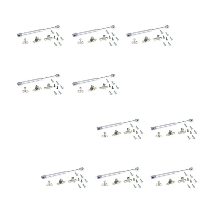 Emuca Lote de 10 pistones para puertas elevables H, 11kg, recorrido 80mm, con enganches, Acero y Plástico, Gris metalizado 0 Emuca Lote de 10 pistones para puertas elevables H, 11kg, recorrido 80mm, con enganches, Acero y Plástico, Gris metalizado 0