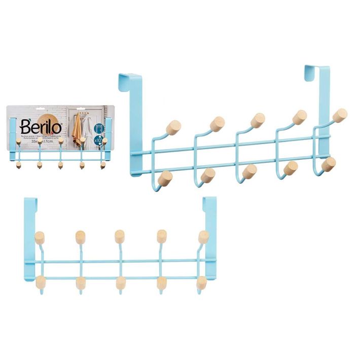 Percha Metal 10 Ganchos Madera Azul Berilo 35X17CM (6 Unidades) Percha Metal 10 Ganchos Madera Azul Berilo 35X17CM (6 Unidades)