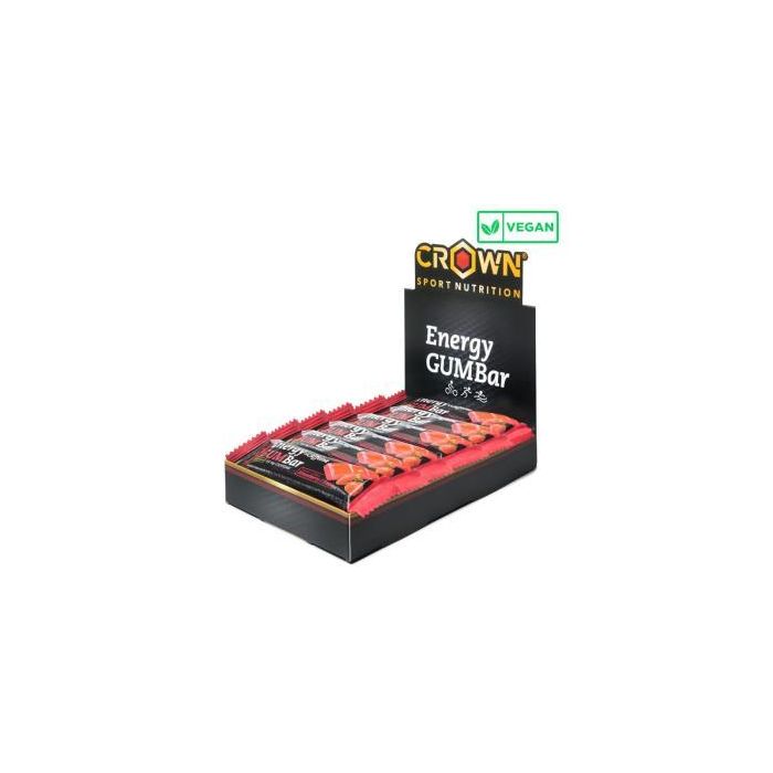CROWN SPORT NUTRITION Energy Gum Bar Fresa + Cafeína 12 x 30g - Barrita Gominola Rendimiento Deportivo Vegano