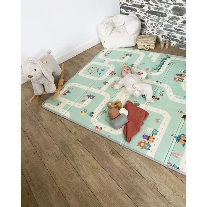 Tineo TIN3275056061108 Tapete de Juego Reversible Maxi 150 x 180 cm Diseño Animales / Pista de Coches 4