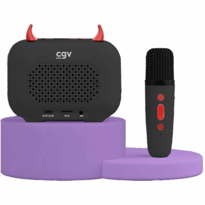 CGV AAAHZ85773 DIABLO Kit Karaoke con Altavoz Bluetooth y Micrófono Inalámbrico, Efectos de Voz Mágicos, Batería de 8 Horas, Carga USB 2