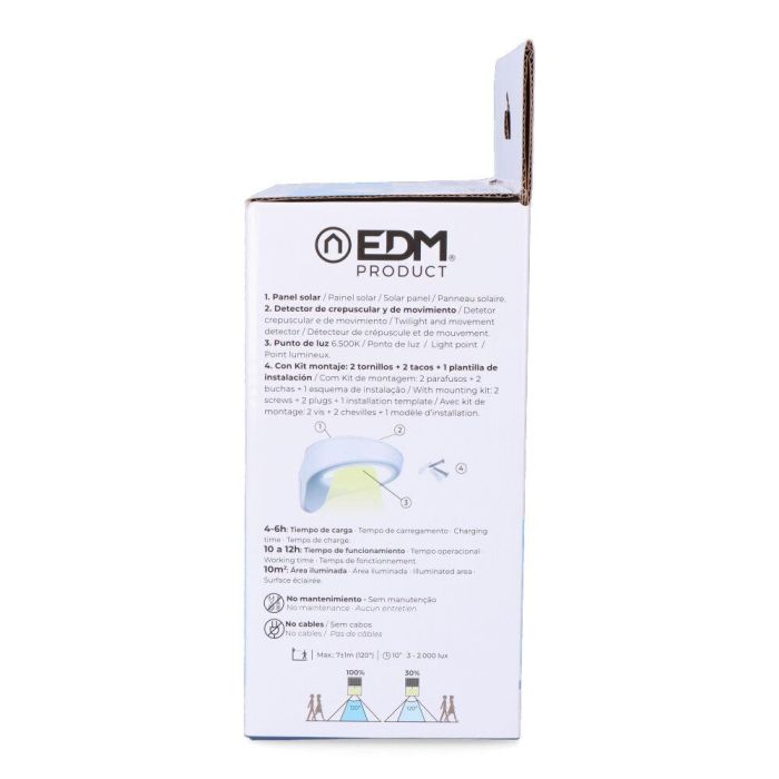 Edm Aplique Solar 2W 200LM 6500K con Sensor, Color Blanco, 31 LEDs, IP44 5
