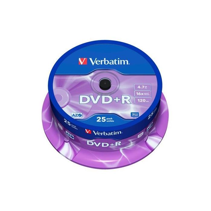 Verbatim DVD+R 4.7GB 16x Tarrina 25 Unidades Tecnología AZO HardCoat Scratch Guard