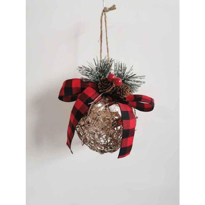 Bola Decoracion Navidad Alpina DKD Home Decor Natural Rojo 10 x 10 x 10 cm (6 Unidades)