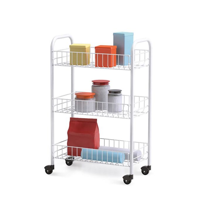 Metaltex Carro multiusos 3 estantes 41x23x63 cm con ruedas, alambre plastificado blanco LDPE 1 Metaltex Carro multiusos 3 estantes 41x23x63 cm con ruedas, alambre plastificado blanco LDPE 1