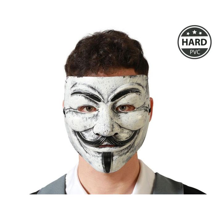Máscara Rígida Blanca Tipo Venganza con Efecto Envejecido para Disfraz, Carnaval o Eventos Temáticos de Protesta