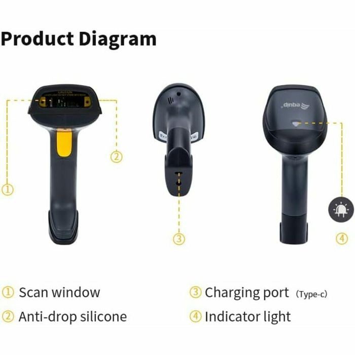 Equip Escáner Lector Código Barras 1D Láser 351022 IP54 Plug and Play Robusto 2