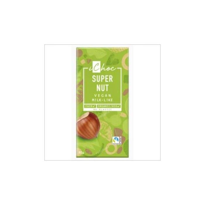 ICHOC Chocolate con Avellanas Bio Vegan 80g - Preparado Ecológico con Almendra y Cacao