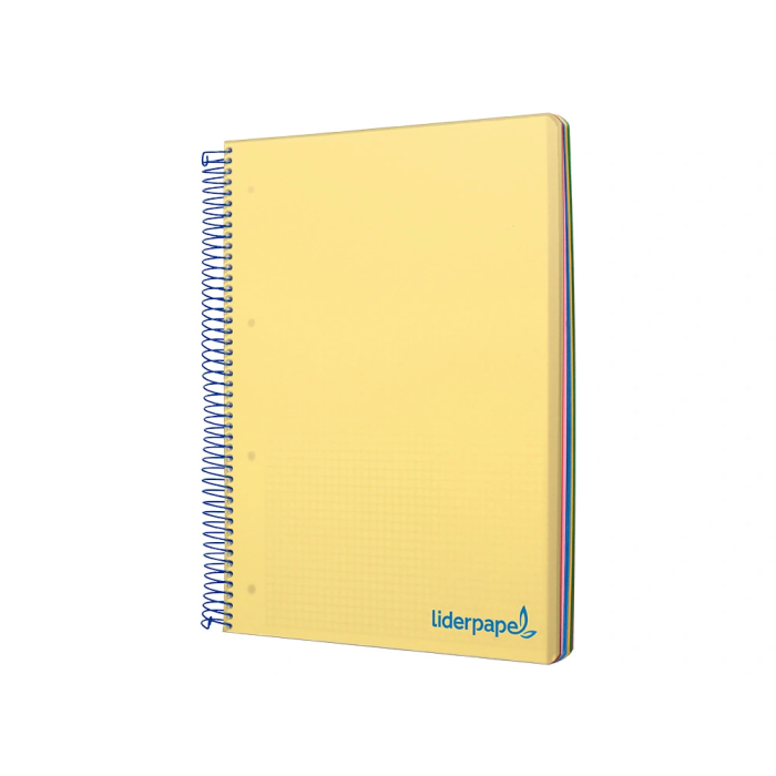 Liderpapel Cuaderno espiral A5 micro wonder tapa plástico 120h 90gr cuadro 5mm 5 bandas 6 taladros color amarillo 3