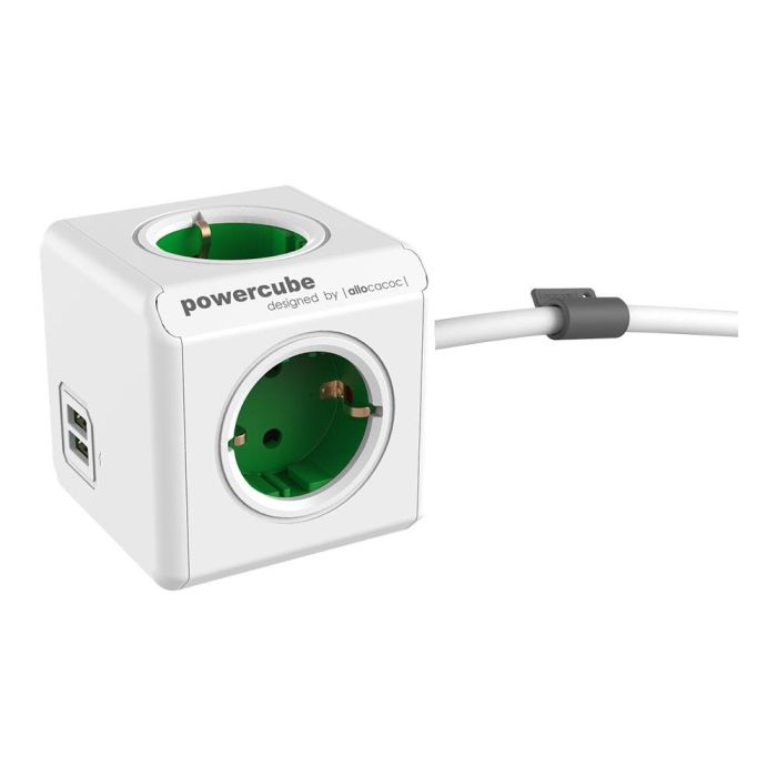 Powercube Extended + USB Base Múltiple, 4 Tomas de Corriente + 2 USB, Cable 1.5m, Color Surtido 1