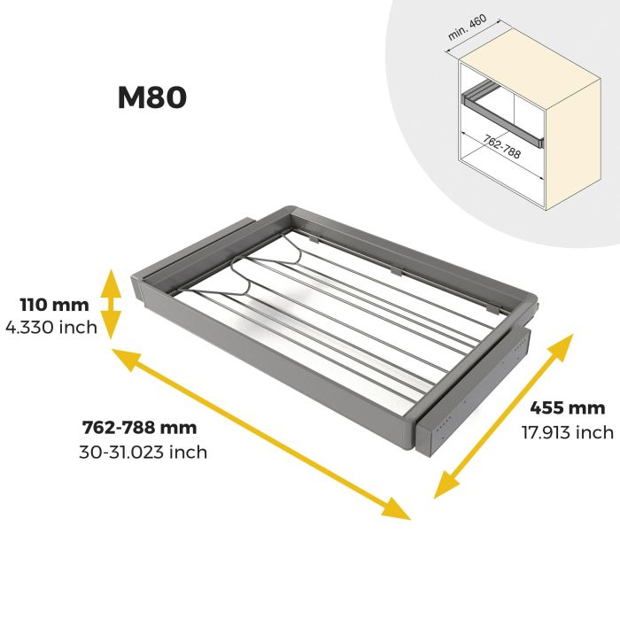 Emuca Kit de cajón zapatero y bastidor regulable Quartz para armarios, guías de cierre suave y extracción total, Módulo 80cm, Acabado Titanio 10 Emuca Kit de cajón zapatero y bastidor regulable Quartz para armarios, guías de cierre suave y extracción total, Módulo 80cm, Acabado Titanio 10