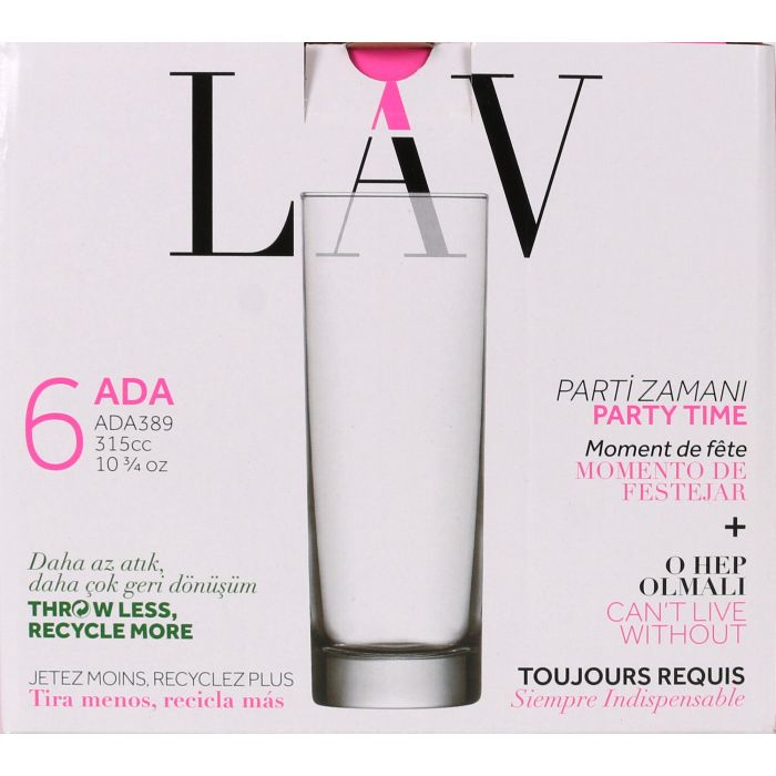 Lav Set 6 Vasos Tubo Ada de 315 cc, 6 unidades, ø6 x 16.6 cm (8 Cajas) 1