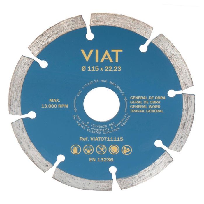 Viat Disco diamantado segmentado Ø115x2x22,23mm para corte en seco de materiales generales de obra Viat0711115 0 Viat Disco diamantado segmentado Ø115x2x22,23mm para corte en seco de materiales generales de obra Viat0711115 0