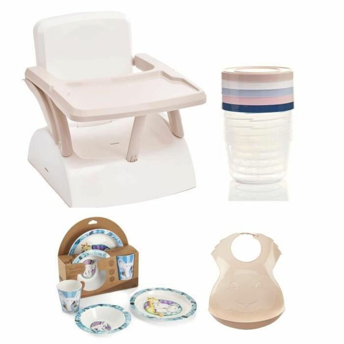 Booster de silla infantil + cajas de conservación + caja de platos de microondas + babero semirrígido 1