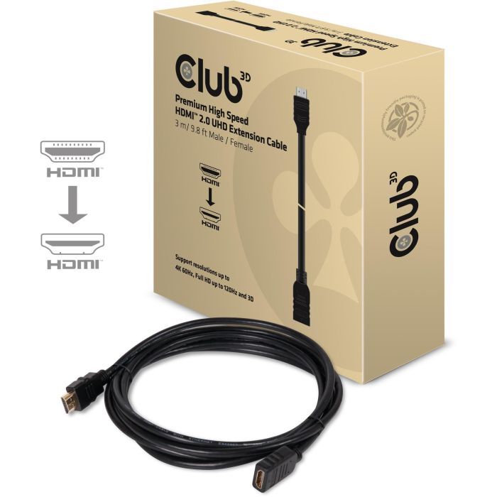 Club3D Cable Extensión HDMI 2.0 4K60Hz Macho/Hembra 3 Metros Premium High Speed 2 Club3D Cable Extensión HDMI 2.0 4K60Hz Macho/Hembra 3 Metros Premium High Speed 2