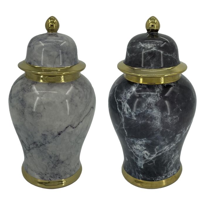 DKD Home Decor Tibor Moderno de Porcelana Dorado y Azul 22x42x22 cm (2 Unidades)