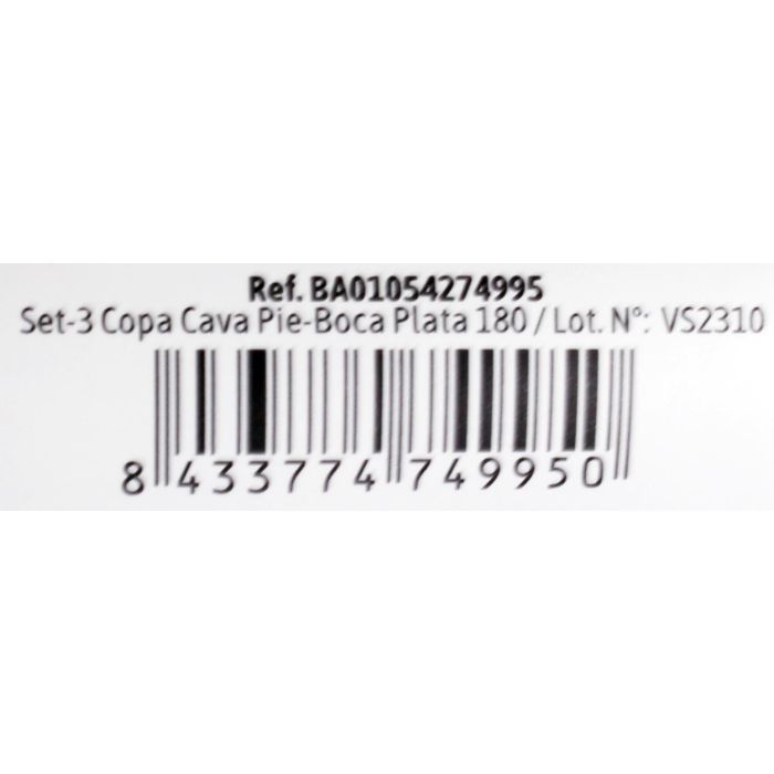 Algon Set 3 Copas de Cava Pie de Boca Plata 180 cc 7 x 7 x 21 cm (36 Unidades)