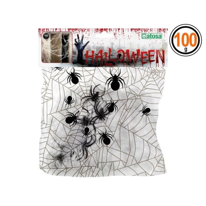 Telaraña Decoración Halloween Blanca con Arañas Negras - 100 gr 0 Telaraña Decoración Halloween Blanca con Arañas Negras - 100 gr 0