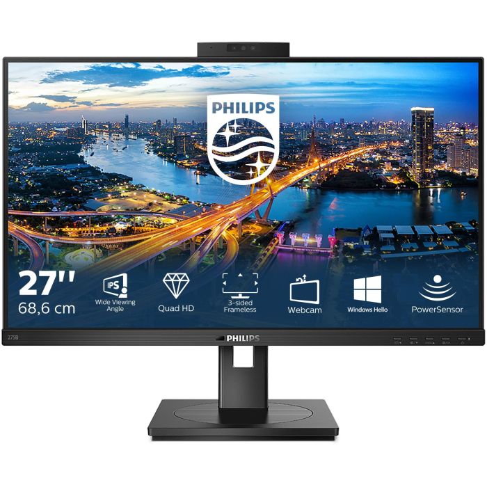 Philips 275B1H/00 Monitor Profesional QHD IPS 27" con Webcam Windows Hello, Ergonómico, Certificado Eye Comfort TUV y Altavoces