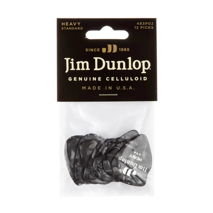 Dunlop Pack 72 Púas Genuine Celluloid Classic Negro Perlado Heavy 3