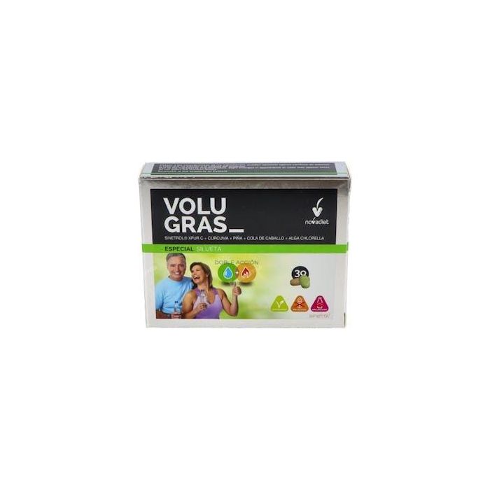 NOVADIET Volugras 30 Comprimidos. Control de peso, reduce grasa con Sinetrol Xpur C, Guaraná y Cola de caballo. Apto veganos.