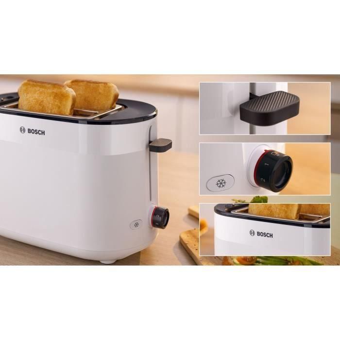 Tostadora - BOSCH - TAT2M121 MyMoment - Blanca - 2 rebanadas - centrado automático del pan - funciones de descongelación y recalentamiento 3 Tostadora - BOSCH - TAT2M121 MyMoment - Blanca - 2 rebanadas - centrado automático del pan - funciones de descongelación y recalentamiento 3