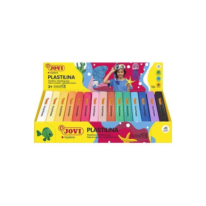 Jovi Plastilina Pastilla 150 gr, Colores Surtidos, Caja Expositora 15 Unidades