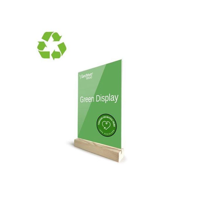 Expositor Sobremesa En Forma De T Con Base De Madera A7 Vertical Cristal/Madera