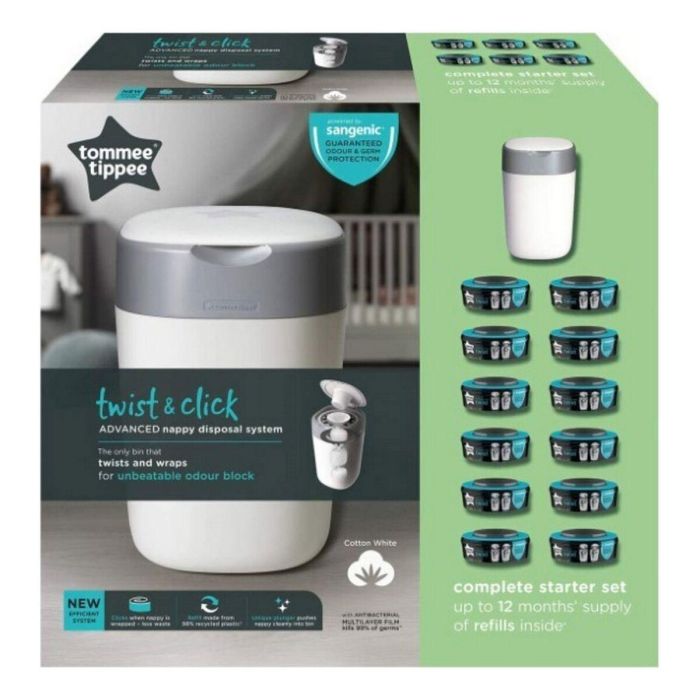 Tommee Tippee - Paquete de inicio - Papelera + 12 recargas - Tec Sangenic Twist and Click - Blanco 1