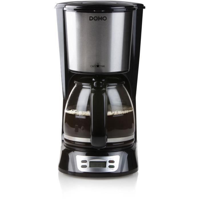 Domo DO708K Cafetera de filtro 1000W, capacidad 1.5L para 12 tazas, con Pantalla LCD, Temporizador 24h, Negra y acero inoxidable
