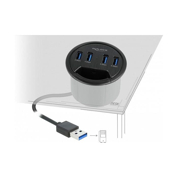 Delock Concentrador USB de escritorio 4 Puertos USB-A 3.2 Gen 1, SuperSpeed 5 Gbps, 1.5 m, Negro 1