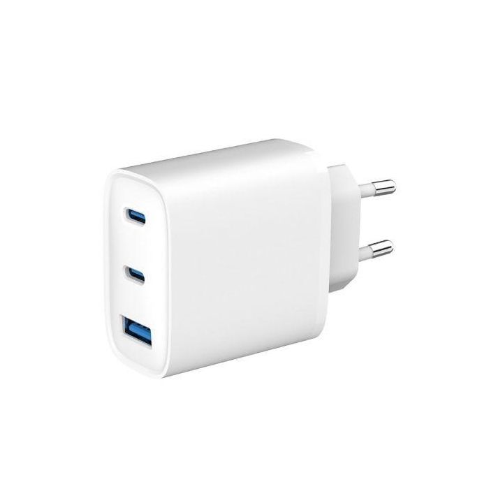 SPC 4342B Cargador de Pared de Carga Ultra Rápida 65W Max. USB-PD con 2x USB Tipo-C y 1x USB Tipo-A, Blanco