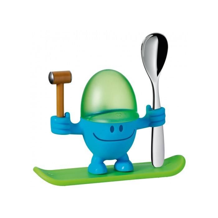 WMF 0616687620 McEgg Eierbecher con Cuchara, Plástico, Cromargan H 11cm, Azul