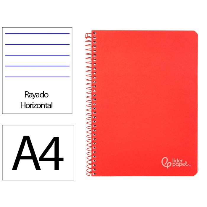 Liderpapel Witty Cuaderno Espiral DIN A4 Tapa Dura 80 Hojas 90g Rayado Horizontal con Margen Rojo Liderpapel Witty Cuaderno Espiral DIN A4 Tapa Dura 80 Hojas 90g Rayado Horizontal con Margen Rojo