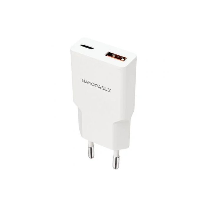 Nano Cable 10.10.2022 Cargador de Pared USB-C PD + USB-A QC 20W Blanco