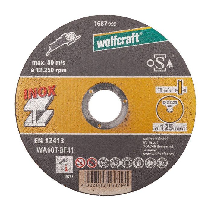 Wolfcraft Disco de corte plano ø125 x 1,0 x 22,23 mm para acero inoxidable, caja 10 uds 0 Wolfcraft Disco de corte plano ø125 x 1,0 x 22,23 mm para acero inoxidable, caja 10 uds 0