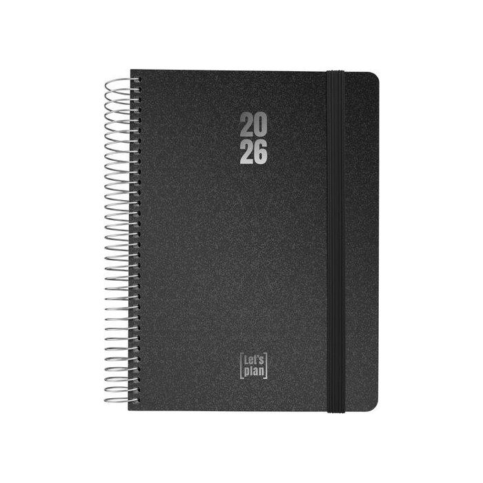 Agenda Anual (2026) Grafoplas Metallic Espiral Tapa Extradura Con Goma A5 210X150 D/P Negro