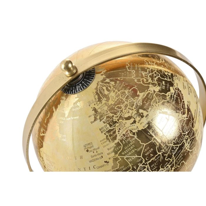 DKD Home Decor Globo Terráqueo Urban Dorado 12x22x12 cm con Base Pirámide de PVC y Hierro