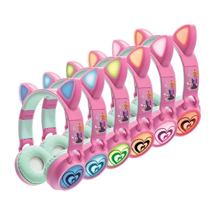 Barbie Auriculares Inalambricos Recargables con Luz y Orejas de Gato para Niños 3
