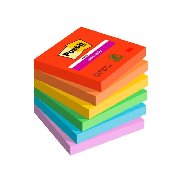 Bloc De Notas Adhesivas Quita Y Pon Post-It Super Sticky Playful 76x76 mm 90 Hojas 100% Pefc Pack De 6 Unidades 1