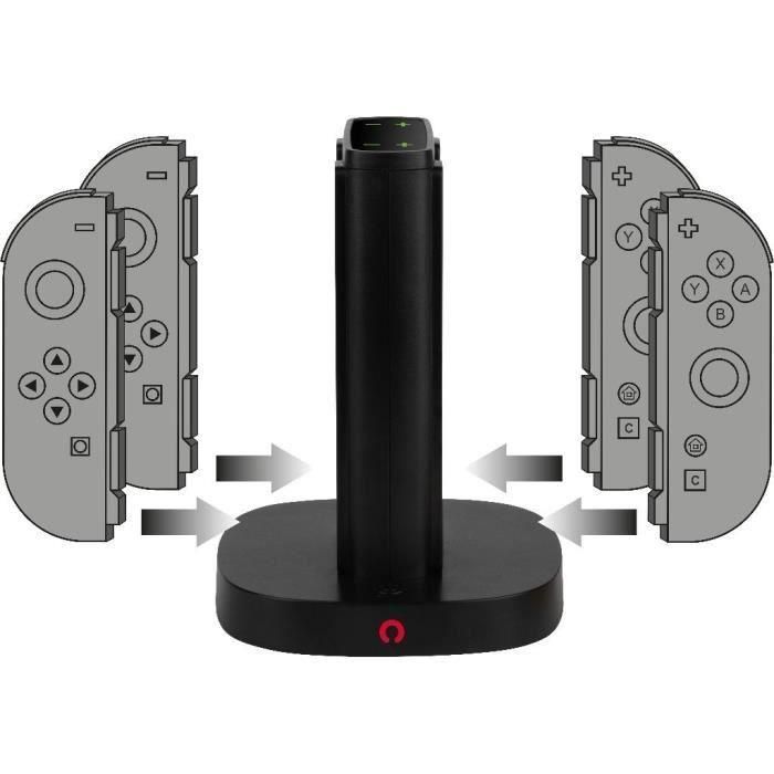 Estación de carga - KONIX - 2 pares de mandos Joy-Con - Indicador LED de carga - Conexión USB-A - Negro 1