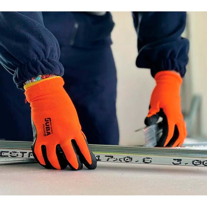 Guante poliéster con palma látex rugoso, keep safe, naranja y negro, t-10 XL 3