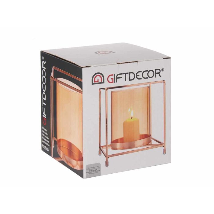 Base Vela Cristal Cuadrada Ámbar con Metal Cobre Giftdecor 14x15.5x14 cm (8 Unidades) 2 Base Vela Cristal Cuadrada Ámbar con Metal Cobre Giftdecor 14x15.5x14 cm (8 Unidades) 2