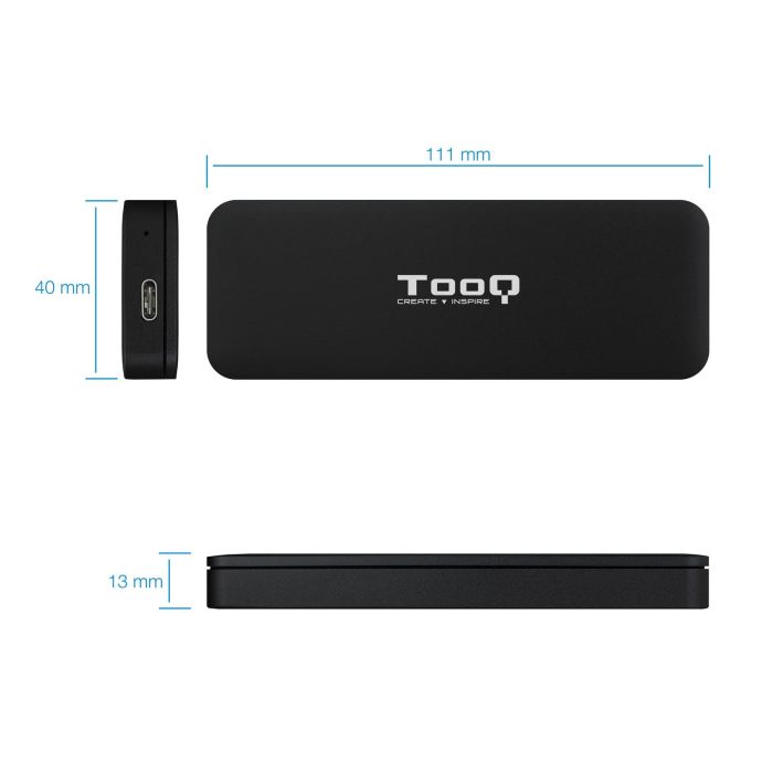 TooQ TQE-2280B Caja Externa para Disco SSD M.2 NVMe USB 3.1 Gen2 Tipo C Compatible M-Key M+B Key 2230/2242/2260/2280 Aluminio Negro Sin Tornillos 2