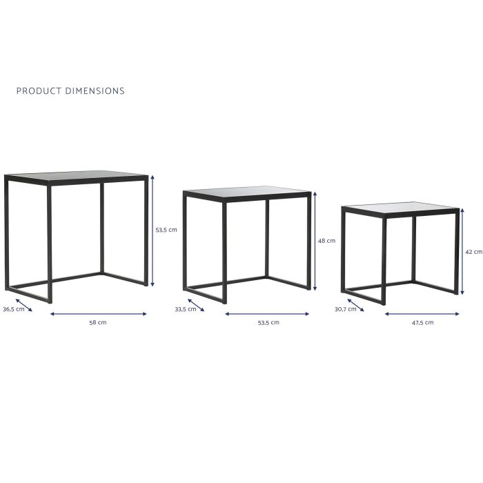 DKD Home Decor Mesita Auxiliar Loft Negra Metal Cristal 36.5 x 53.5 x 58 cm Set de 3 4