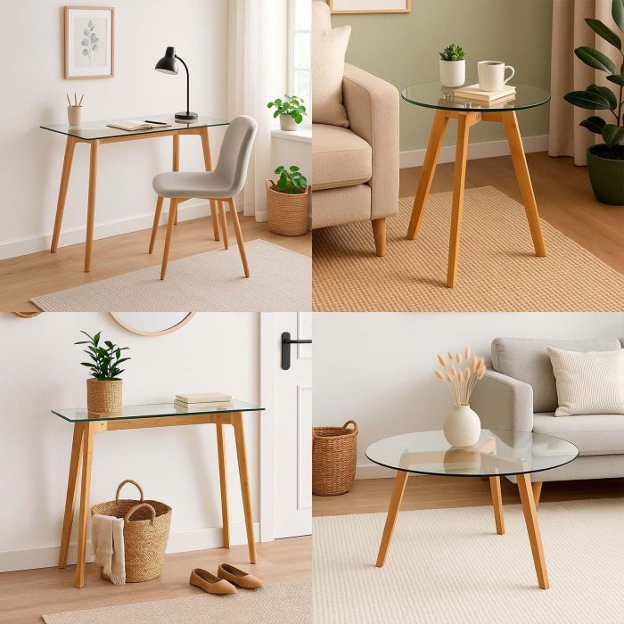 Versa Mesa de Café Nanga en Bambú y Cristal Templado 45x45 cm 4 Versa Mesa de Café Nanga en Bambú y Cristal Templado 45x45 cm 4