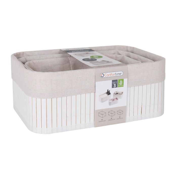 Set de 3 Cestas de Ordenación en Bambú Blanco - Confortime (6 Cajas) 2 Set de 3 Cestas de Ordenación en Bambú Blanco - Confortime (6 Cajas) 2