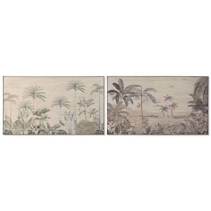 DKD Home Decor Cuadro Colonial de Algodón y Abeto con Palmeras, Verde y Beige, 120 x 2.5 x 70 cm (2 Unidades)